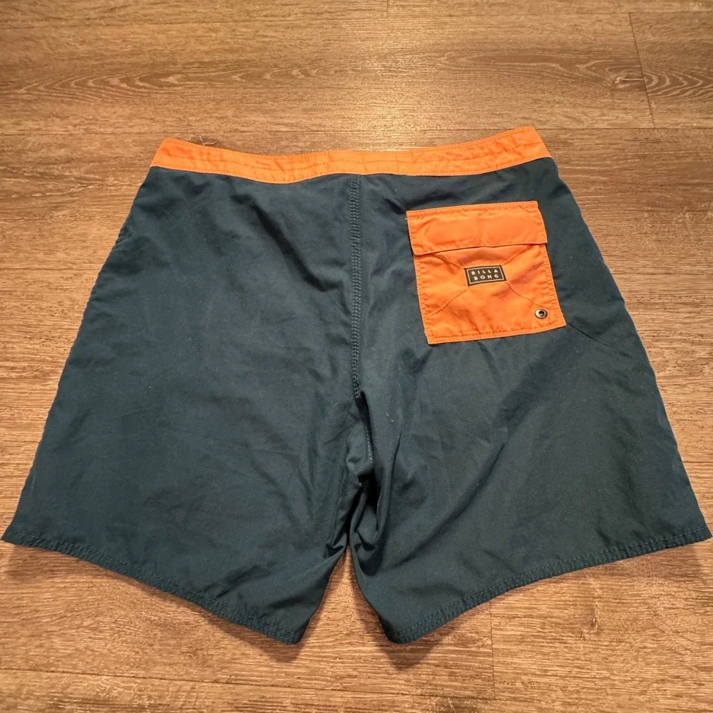 Billabong Board Shorts Mens 34 Blue Orange Recycled Surf Swim Trunks Beach Logo
